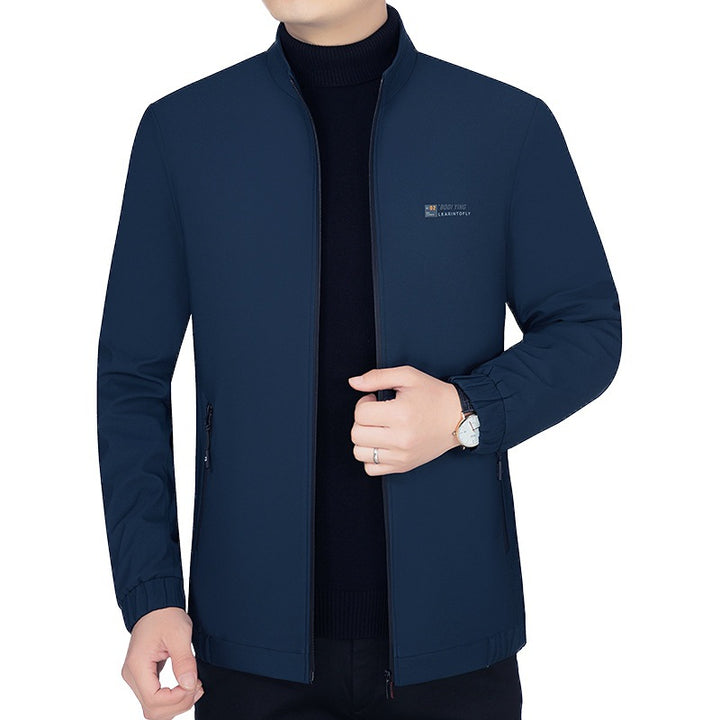 Men's Stand Collar Jacket with Warming Teddy Lining and Zipper Mune Fashion