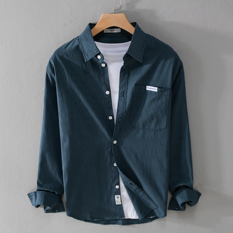 Men's Fine Cord Shirt in Overshirt Style with Chest Pocket, Relaxed Fit and Fine Wave Texture Mune Fashion