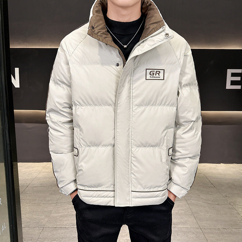 Men's Padded Quilted Jacket with High Collar, Press Stud Placket & Contrasting Side Stripe Mune Fashion