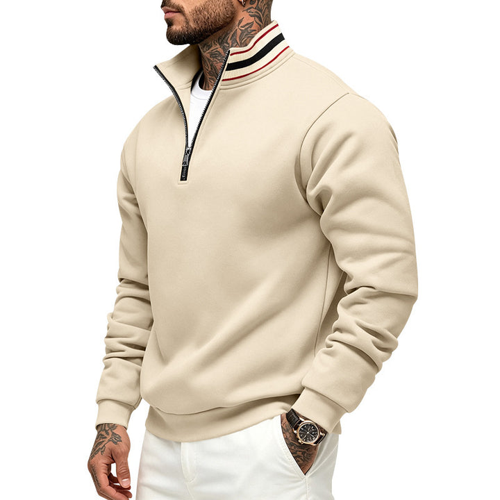 Men's sweatshirt with half zipper and striped stand-up collar Mune Fashion