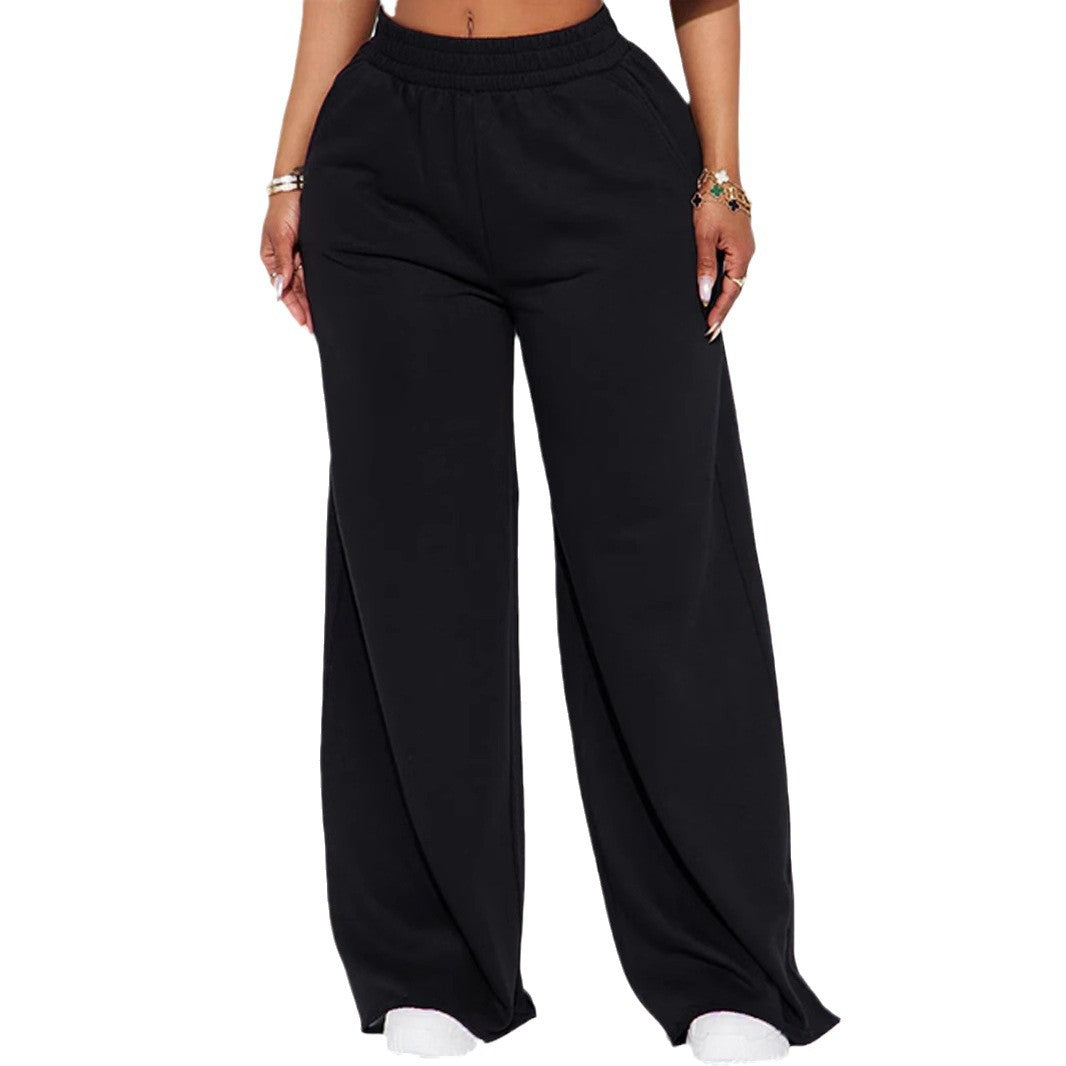 Ladies high-waist palazzo trousers made of French terry with wide legs, elastic comfort waistband and open hem edges Mune Fashion