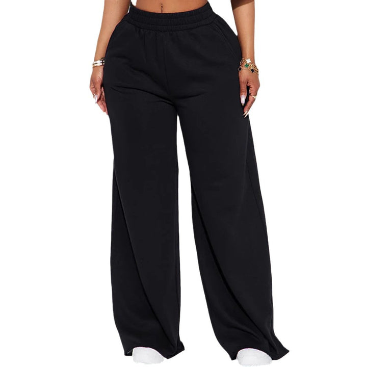 Ladies high-waist palazzo trousers made of French terry with wide legs, elastic comfort waistband and open hem edges Mune Fashion