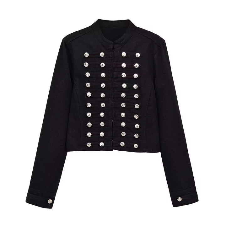 Women’s denim jacket in military style with row buttons and stand-up collar Mune Fashion