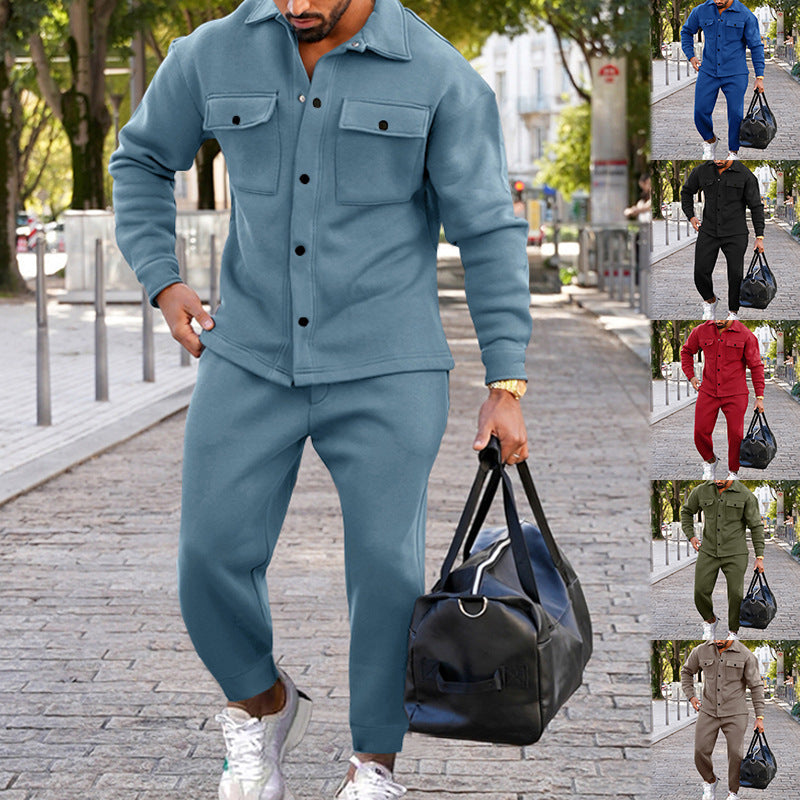 Men's two-piece overshirt and joggers set made of textured jersey with patch chest pockets and tapered silhouette Mune Fashion