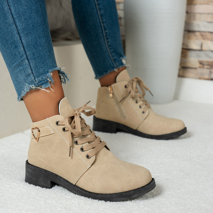Women's lace-up ankle boots in suede look with low block heel and heart detail Mune Fashion