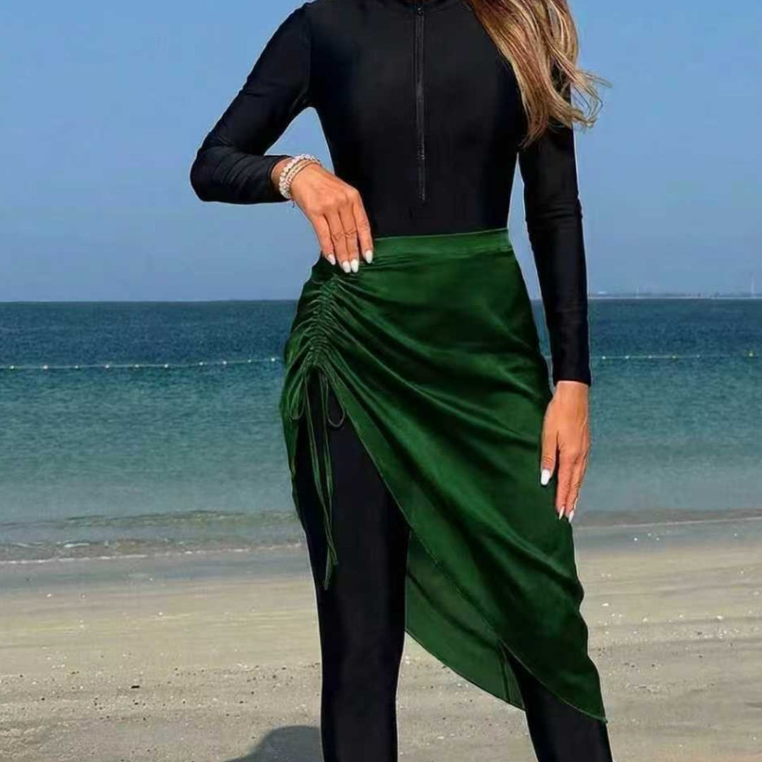 Women's sporty long-sleeve swimsuit with wrap skirt Mune Fashion