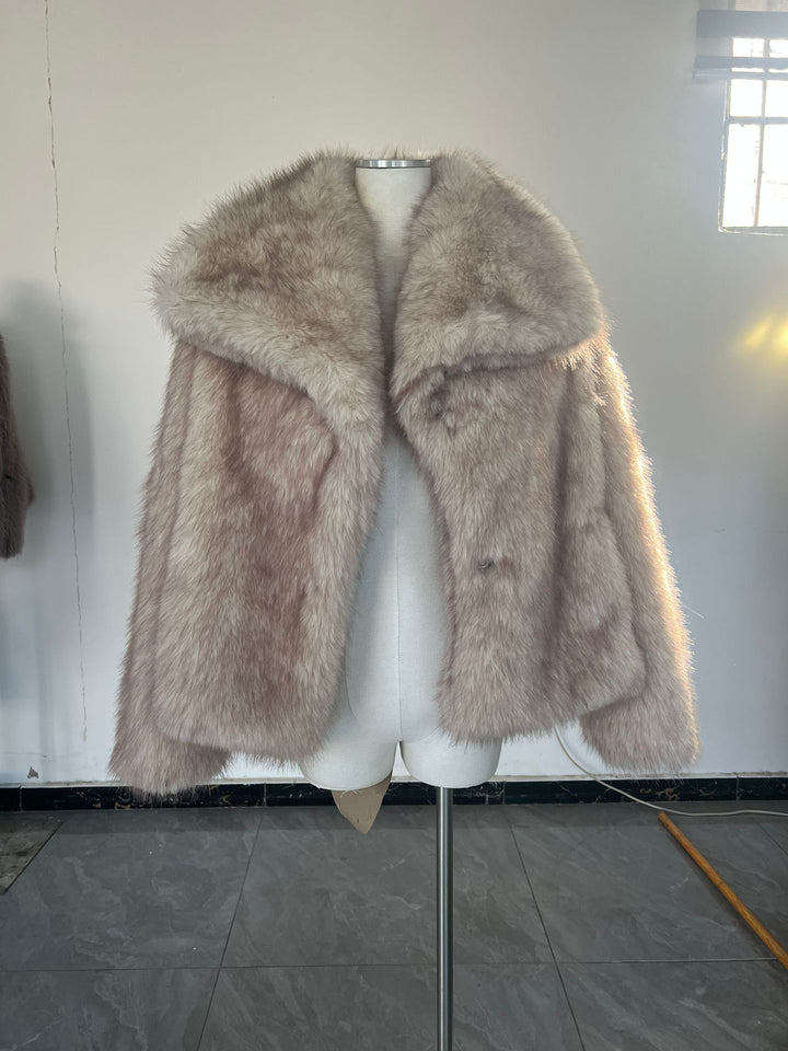 Women's Short Faux Fur Jacket in Bolero Style with Extra Soft Shawl Collar Mune Fashion