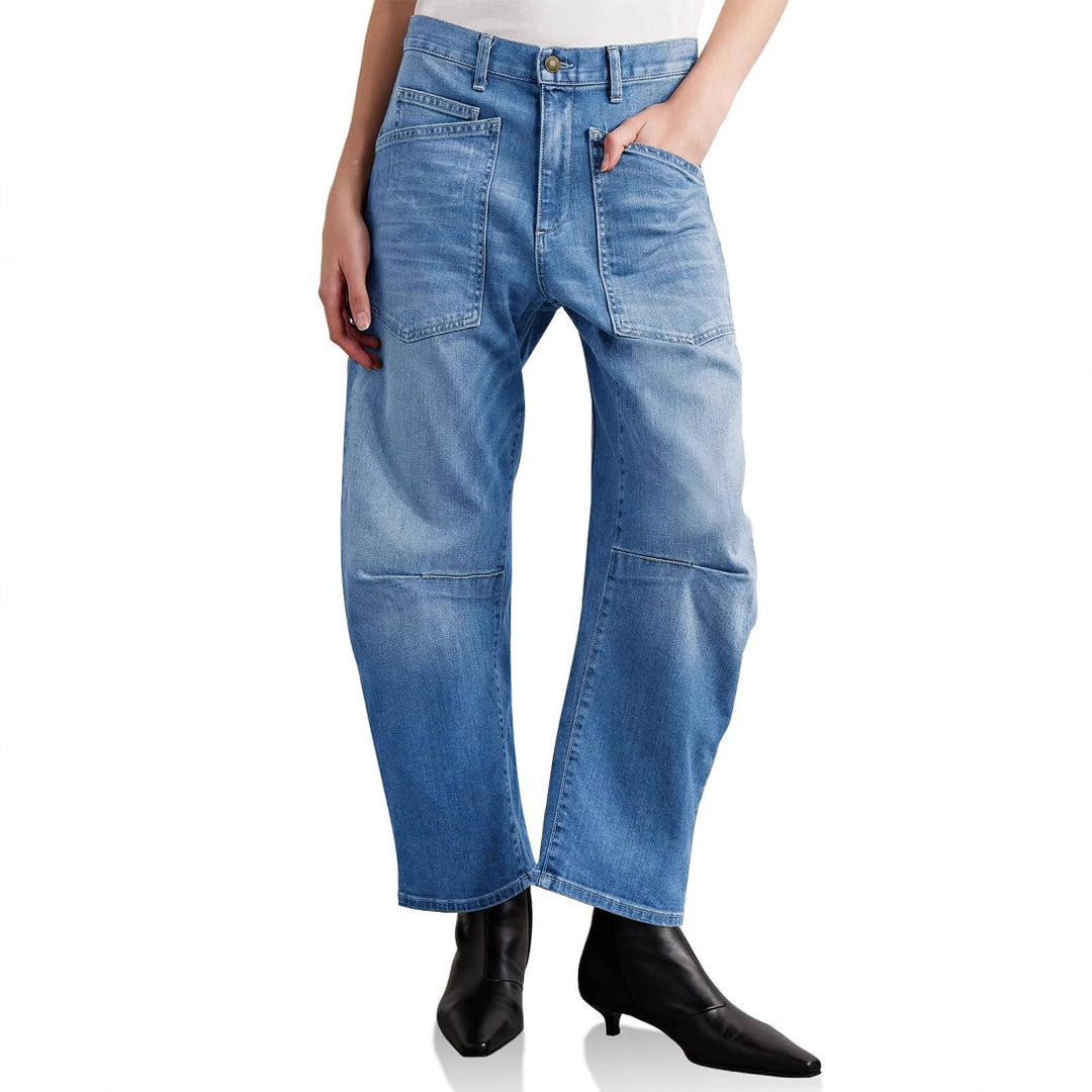 Women's casual canvas pants with high waistband, wide leg and patch pockets Mune Fashion