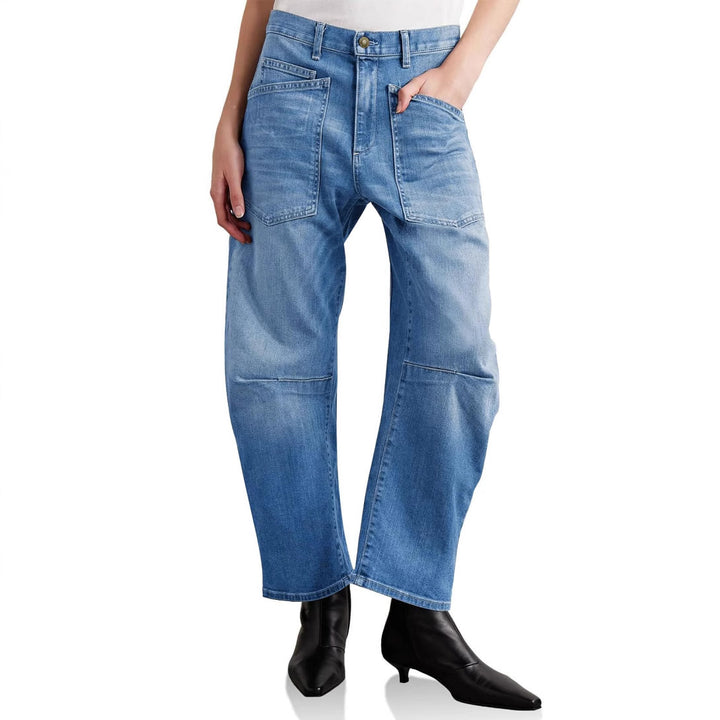 Women's casual canvas pants with high waistband, wide leg and patch pockets Mune Fashion
