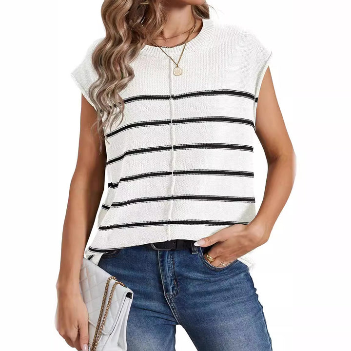 Women's sleeveless striped knit top in boxy cropped style Mune Fashion