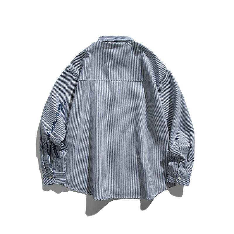 Unisex Oversize Stripe Shirt in Boxy Cut with Chest Pocket and Classic Kent Collar Mune Fashion