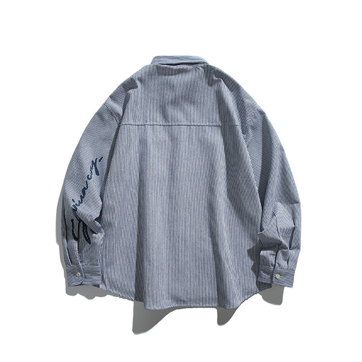 Unisex Oversize Stripe Shirt in Boxy Cut with Chest Pocket and Classic Kent Collar Mune Fashion