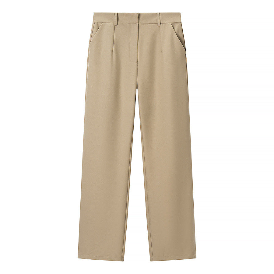Women's High-waisted Straight Cut Trousers with Crease and Side Pockets Mune Fashion
