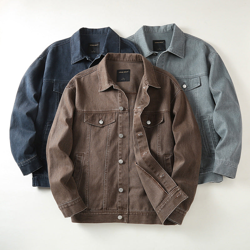 Men's denim jacket with classic cut and light vintage wash Mune Fashion