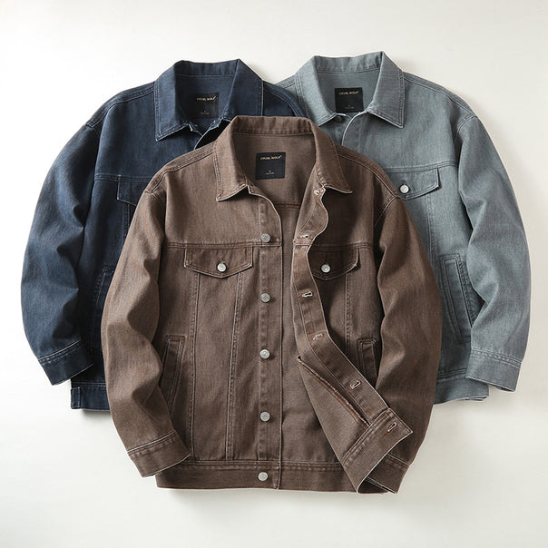 Men's denim jacket with classic cut and light vintage wash Mune Fashion