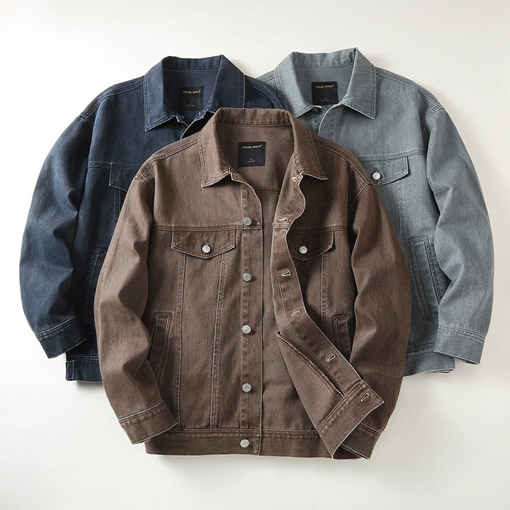 Men's denim jacket with classic cut and light vintage wash Mune Fashion