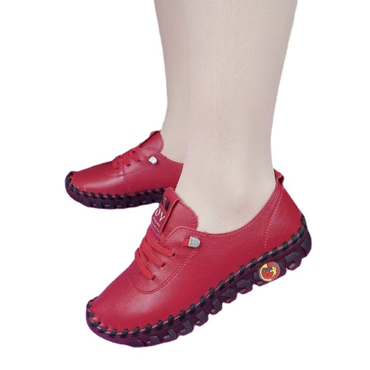 Women Flexible Leather Look Sneakers with Hand-Stitched Contrast Seam and Profiled Rubber Sole Mune Fashion