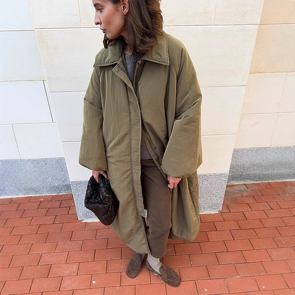 Women's Wide-Cut Quilted Balloon Coat with Hidden Button Placket Mune Fashion