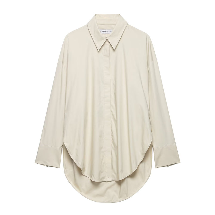 Women's Oversized Shirt with Extended Rounded Hem and Concealed Button Placket Mune Fashion