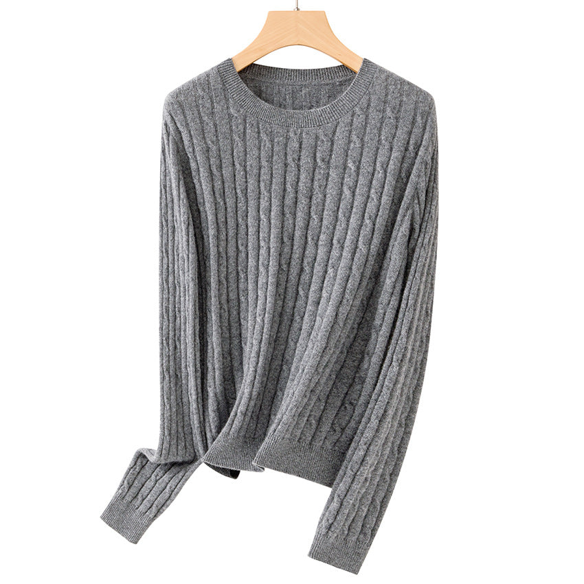 Women Cozy Cable Knit Sweater made of Fine Knit with Round Neckline Mune Fashion