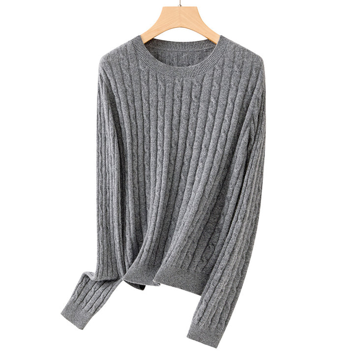 Women Cozy Cable Knit Sweater made of Fine Knit with Round Neckline Mune Fashion