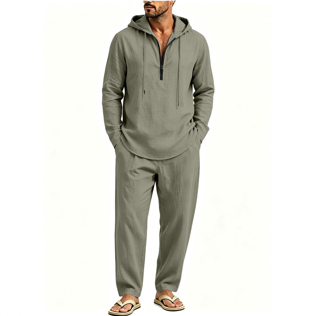 Men's Casual Lounge Set with Half-Zip Hoodie and Loose-Fitting Leisure Pants Mune Fashion