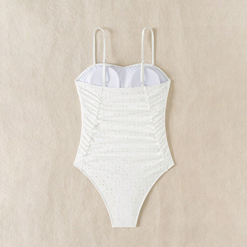 Women’s one-piece swimsuit with sophisticated ruffle design and elegant V-neck Mune Fashion