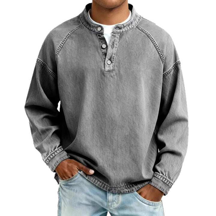 Men's faded Henley shirt with stand-up collar, loose fit and button placket Mune Fashion