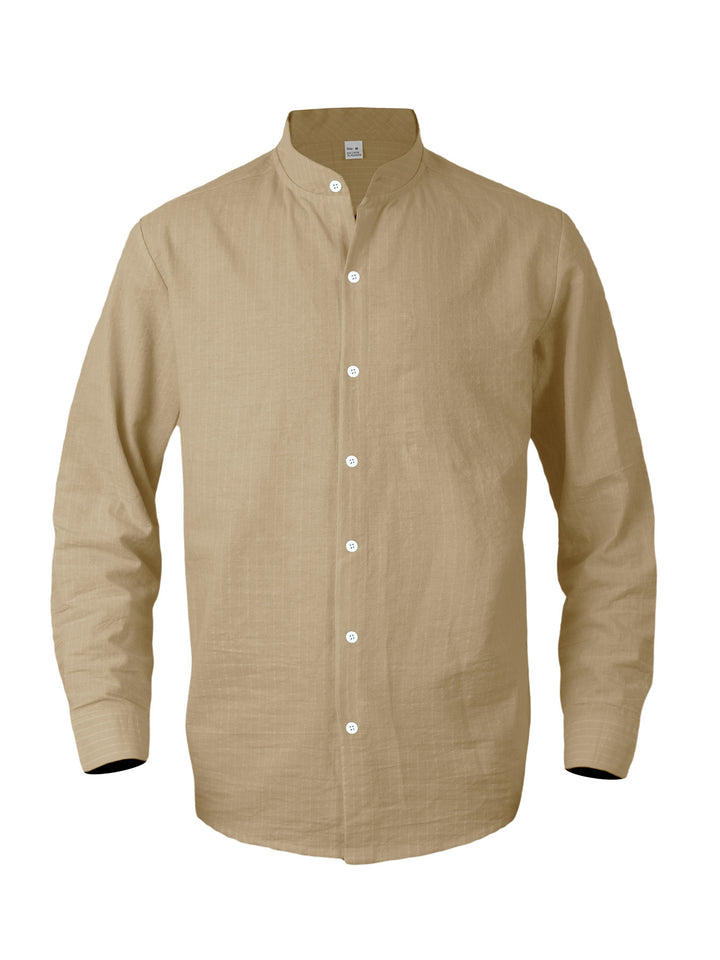 Men's striped shirt with stand-up collar, long sleeve and lightweight cotton-linen blend Mune Fashion