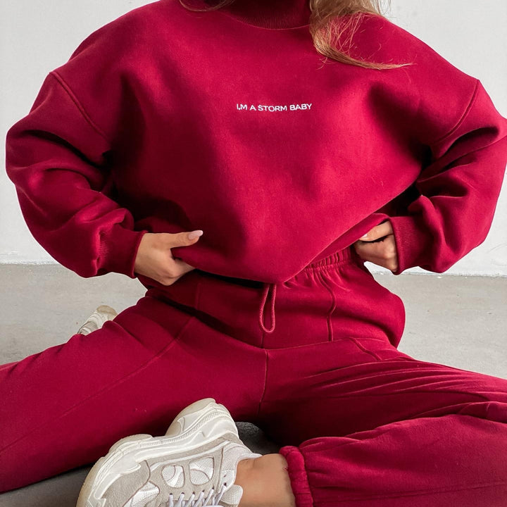 Women Oversize Lounge Set with Stand Collar and Elastic High Waist Jogging Pants Mune Fashion
