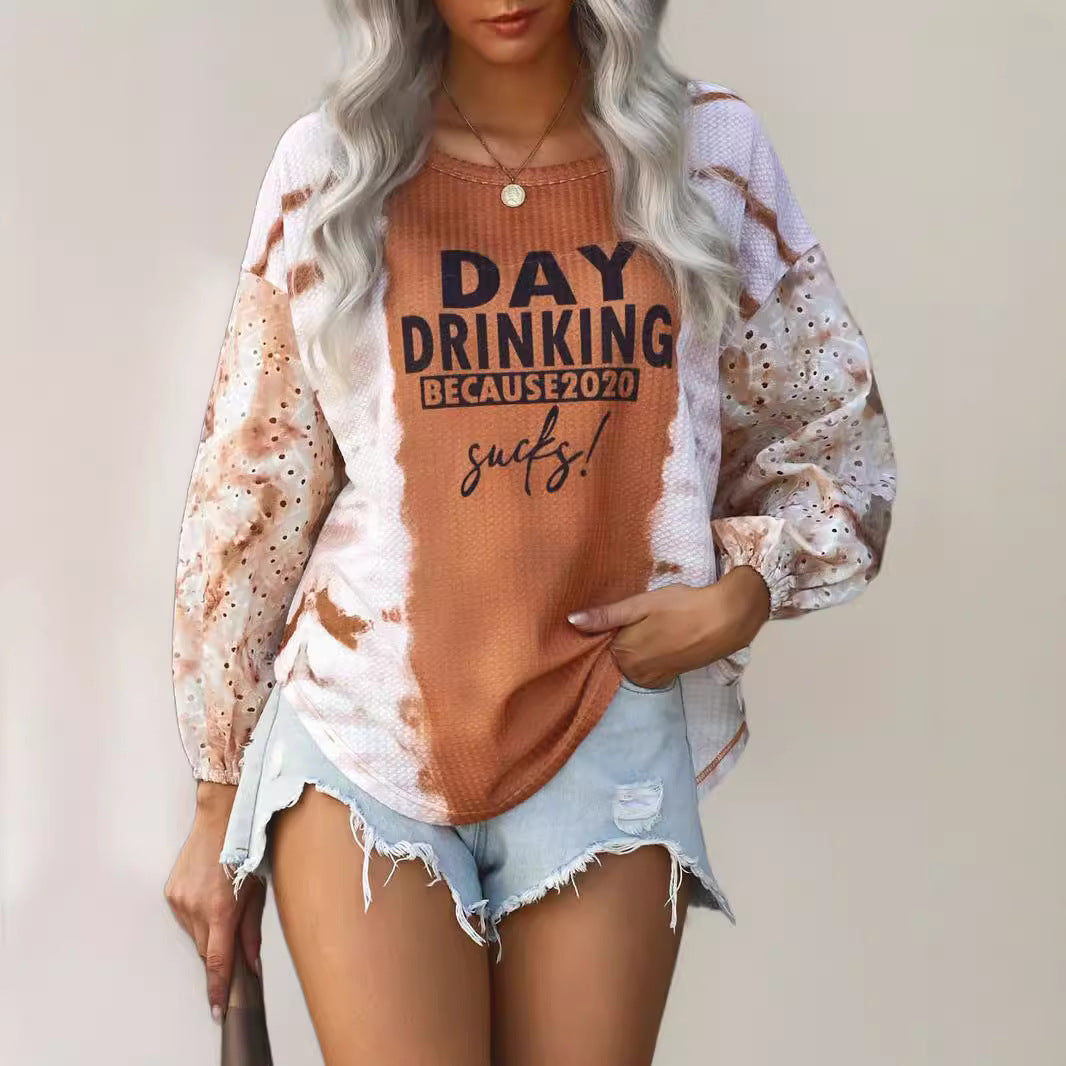 Women's Oversize Long Sleeve Shirt in Boho Style with Puff Sleeves and Statement Print Mune Fashion