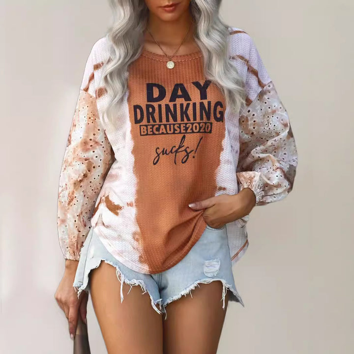 Women's Oversize Long Sleeve Shirt in Boho Style with Puff Sleeves and Statement Print Mune Fashion