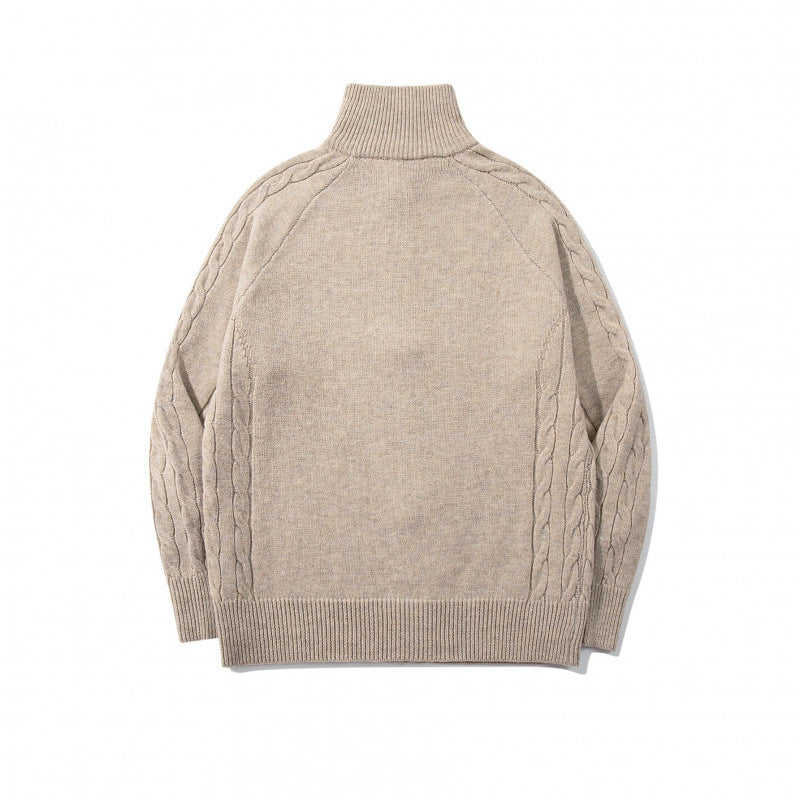 Unisex Boxy Zip Cardigan with Stand-up Collar, Cable Knit Sleeves and Ribbed Hems Mune Fashion