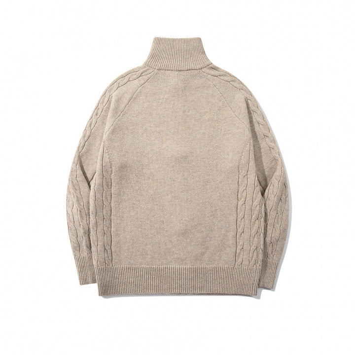 Unisex Boxy Zip Cardigan with Stand-up Collar, Cable Knit Sleeves and Ribbed Hems Mune Fashion