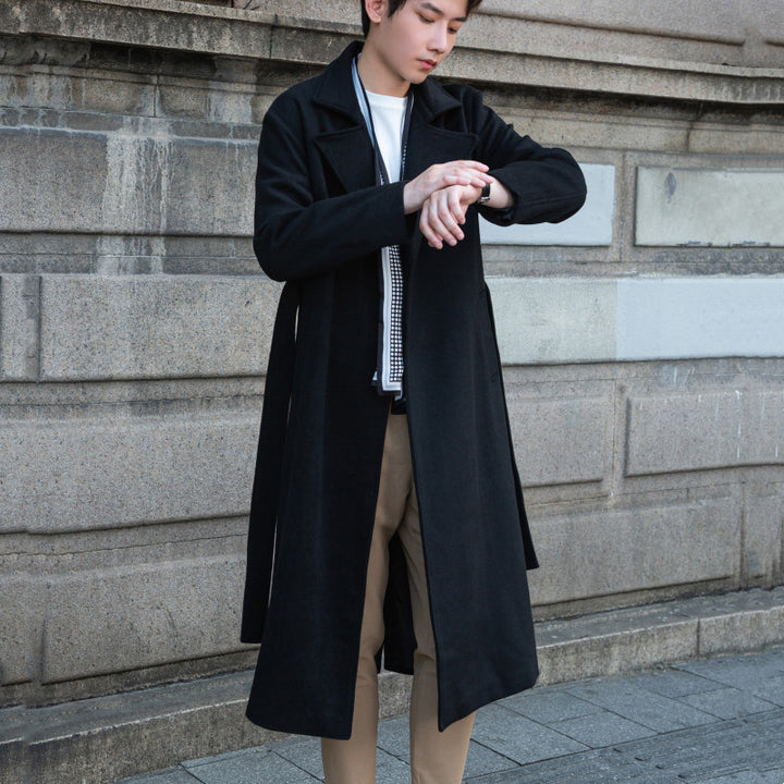 Men's Maxilength Wool Blend Overcoat with Minimalist Silhouette and Concealed Button Placket Mune Fashion