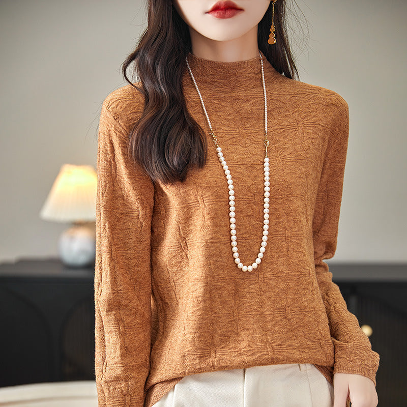 Women's Structured Fine Knit Long Sleeve with Stand-Up Collar and Boxy Silhouette Mune Fashion