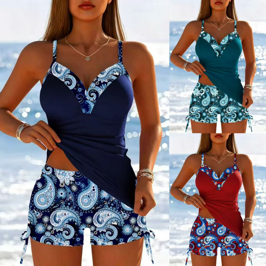 Women’s functional swimsuit with high cut and decorative paisley patterns Mune Fashion