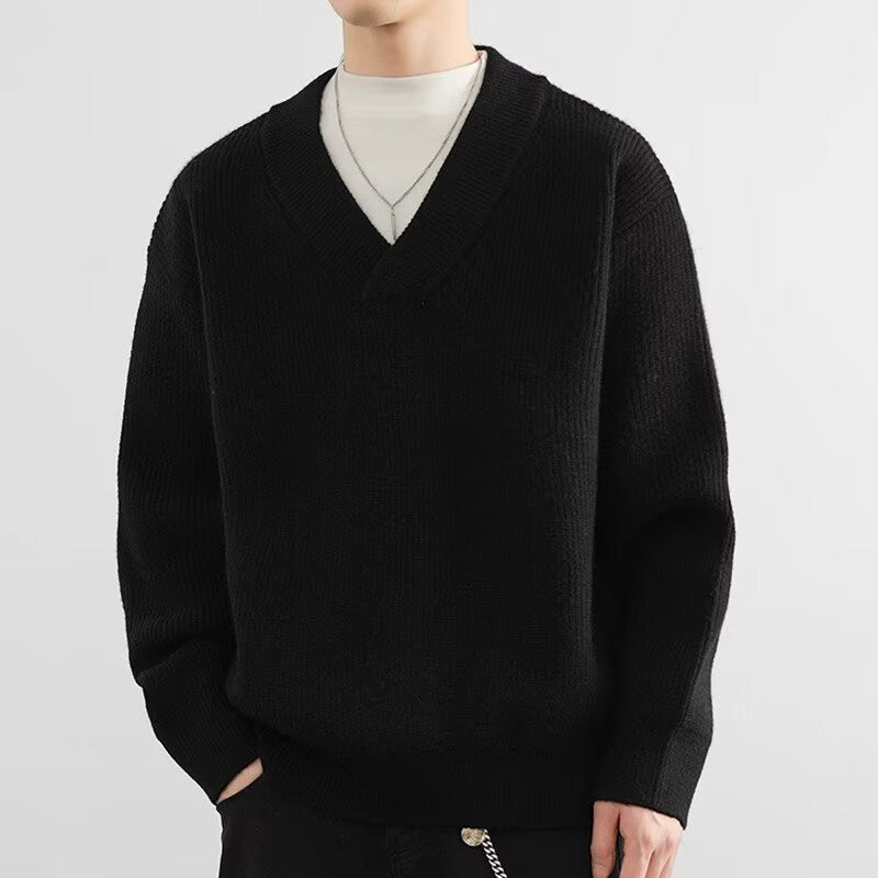 Men's chunky knit pullover with V-neck Mune Fashion