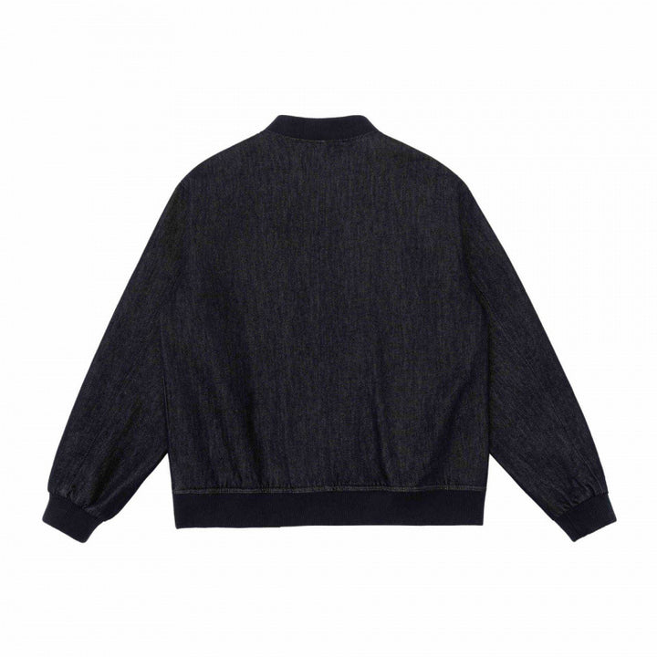 Unisex Oversize-Denim-Bomber Jacket with Ribbed Cuffs and Snap Button Placket Mune Fashion