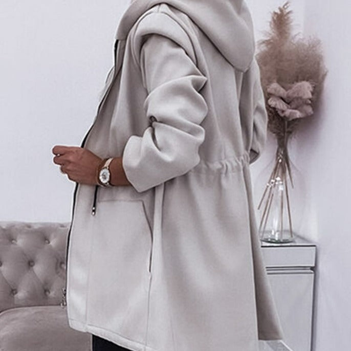 Women Lightweight Hooded Parka with Drawstring and Double Zipper Mune Fashion