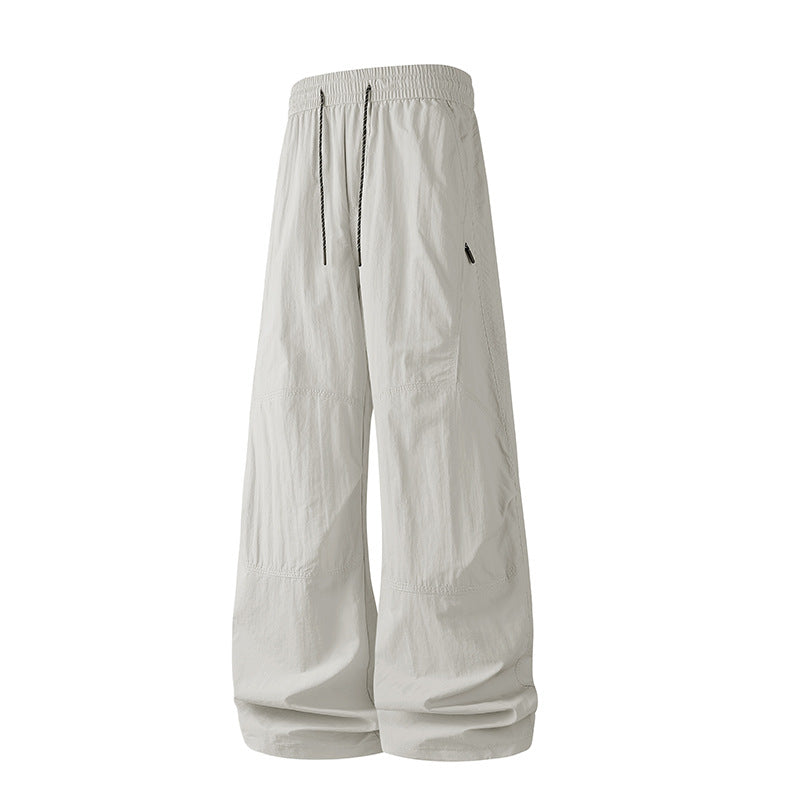Men's Wide Baggy Pants with Drawstring Waistband and Panel Construction Drune