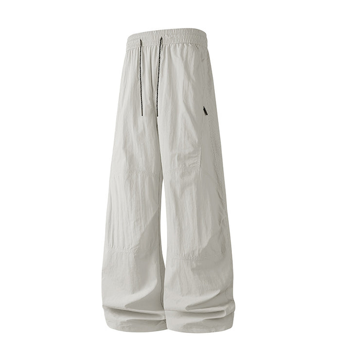 Men's Wide Baggy Pants with Drawstring Waistband and Panel Construction Drune