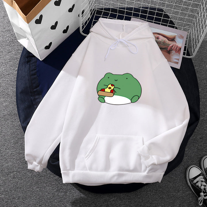 Women's cozy hoodie with kawaii frog pizza design and oversized relax fit Mune Fashion