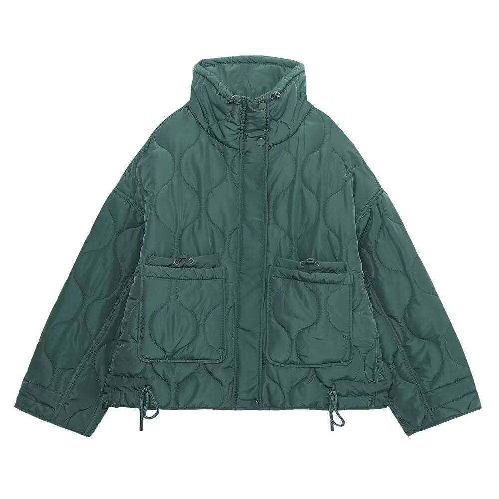 Women's quilted jacket with standing collar oversized short jacket with drawstring Mune Fashion