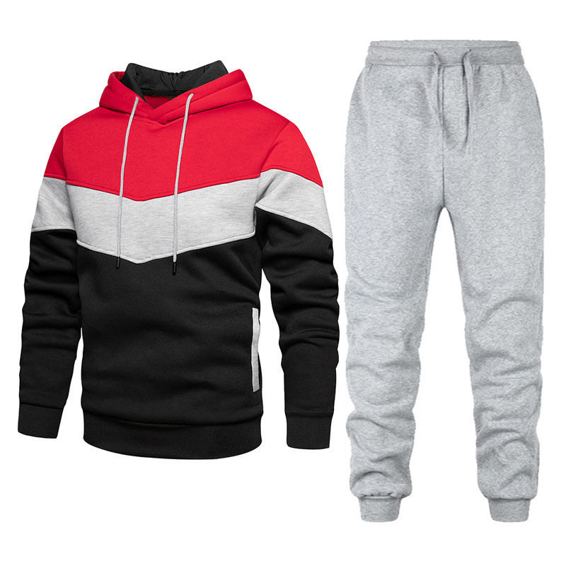 Men two-tone hoodie jogging set with kangaroo pocket, tapered jogging pants and double-layered hood Mune Fashion