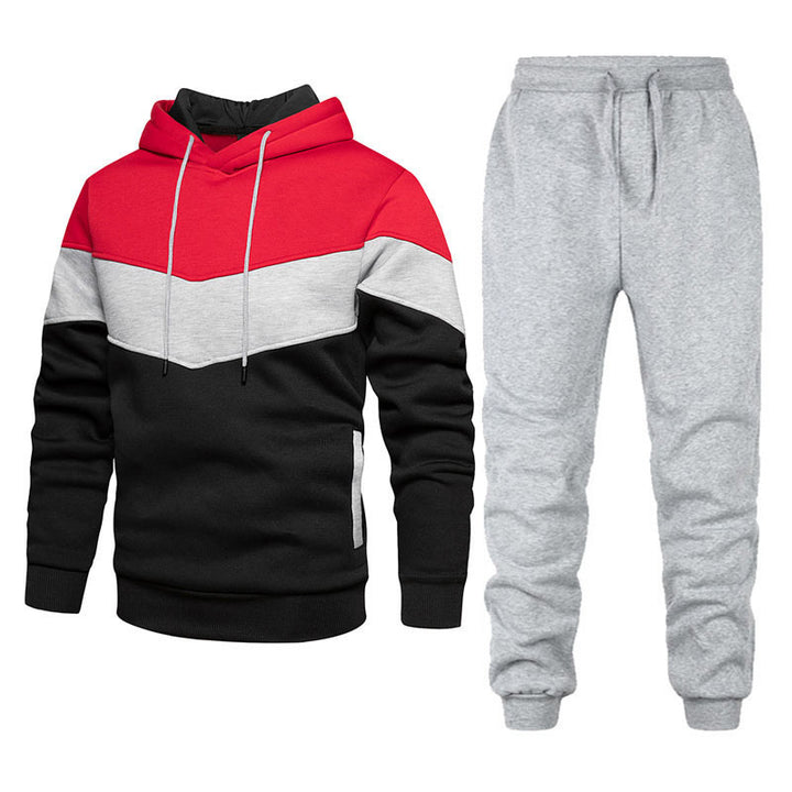 Men two-tone hoodie jogging set with kangaroo pocket, tapered jogging pants and double-layered hood Mune Fashion