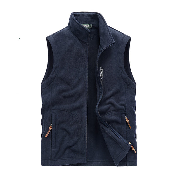 Men's Fleece Utility Vest with Zipper, Stand Collar and Practical Pockets Mune Fashion