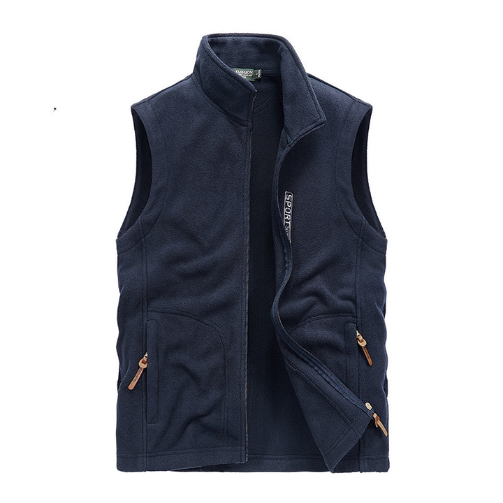 Men's Fleece Utility Vest with Zipper, Stand Collar and Practical Pockets Mune Fashion