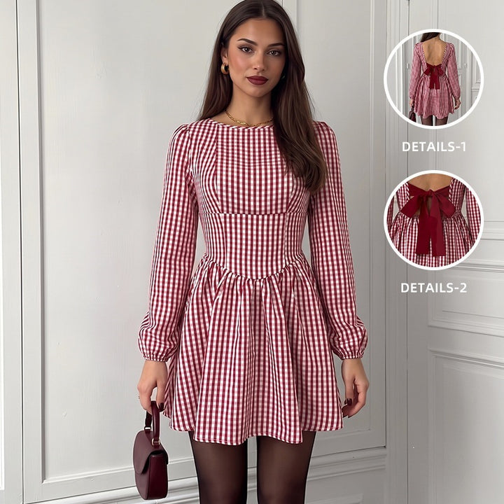 Women's V-Neck Mini Dress with Puff Sleeves Mune Fashion