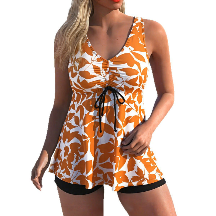 Ladies' tankini set with stylish ruffle and graphic peacock pattern Mune Fashion
